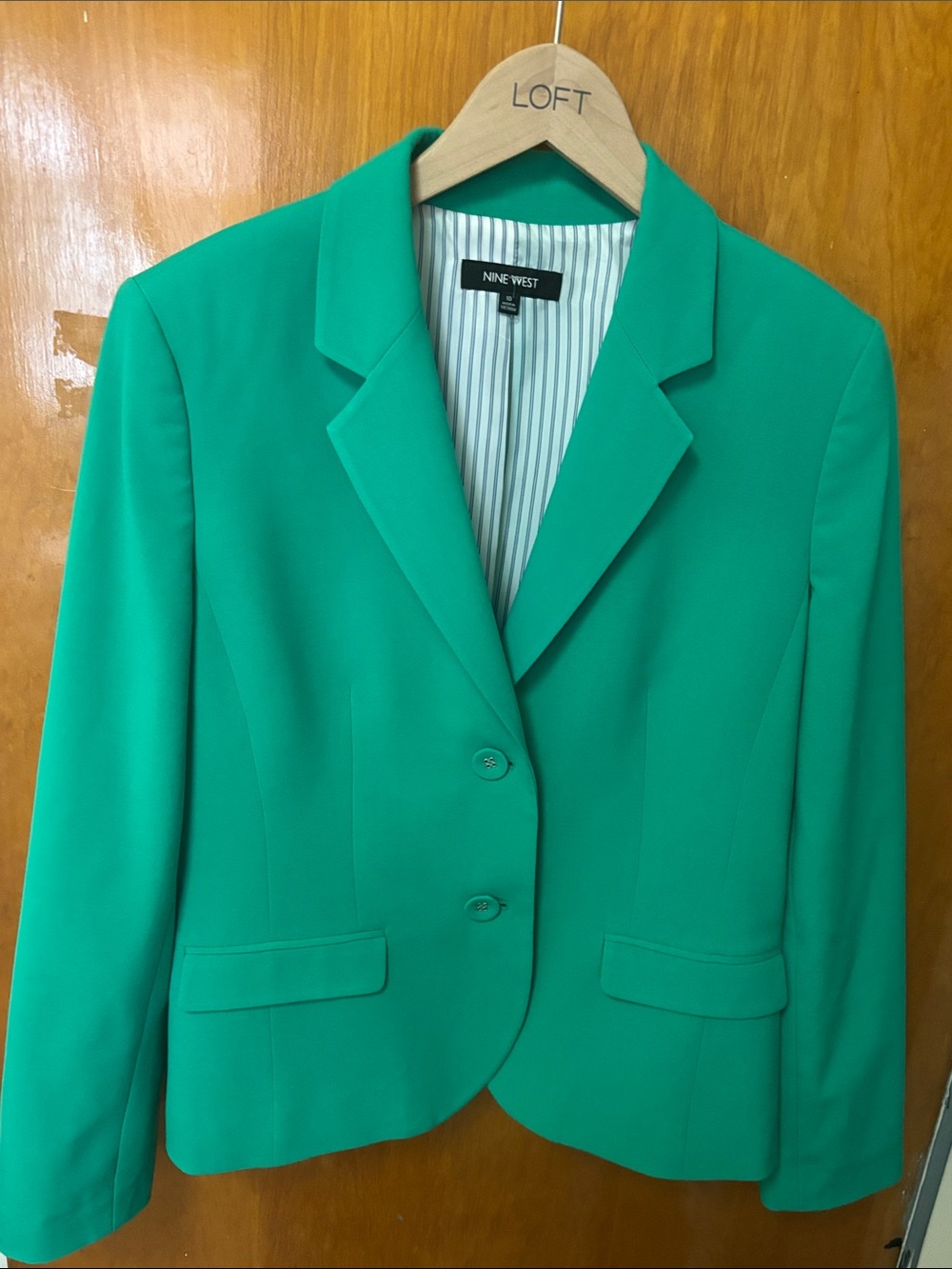 Nine West Striped Blazer in Green Size 10 Like New